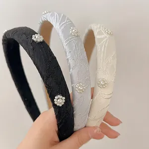 Cerchietto Imbottito Stile Francese Con Fiore Ricamato E Perla Artificial Elegante Cerchietto Per Capelli Per Donna Accessori Per Capelli