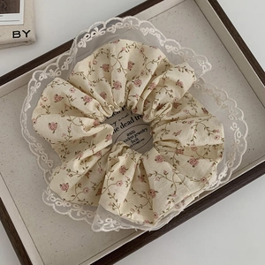 Chouchou en Dentelle Florale Vintage Style Coréen pour Femmes Beige Crème Élégant Élastique à Cheveux Support de Queue de Cheval