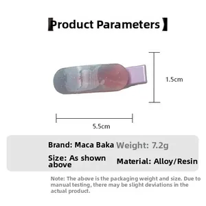 Detail showing 5.5cm gradient resin hair clip dimensions and alloy material weight