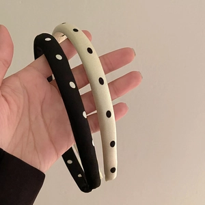 Vintage polka dot padded headbands set in black and beige satin fabric for women