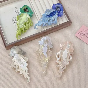 Molletta per Capelli a Medusa in Acetato Forma di Animale Marino Sfumato Grande Pinza a Squalo Scintillante per Donne Ragazze