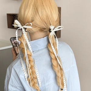 Barrette à Cheveux Nœud à Pois avec Rubans Mini Pince en Tissu pour Femme Été Balletcore Style Français Accessoires Cheveux