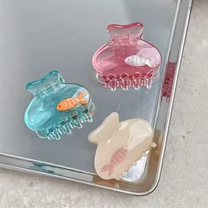 Barrettes à cheveux chic en forme de poisson en rose bleu et blanc crème en acrylique