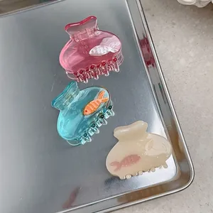 Pinces à cheveux poisson mignonnes en résine rose, bleue et beige style bord de mer
