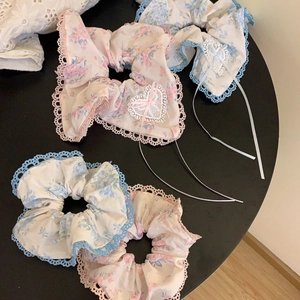 Chouchous Floraux Bordure en Dentelle Nœud Ruban Élastiques Style Doux Accessoires de Cheveux en Tissu Pour Femmes Filles