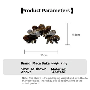 Détails macro de la pince à cheveux en acétate de 11cm avec motif écaille et spécifications