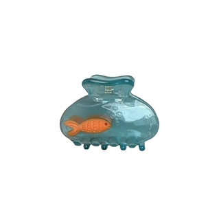 Pince à cheveux créative bleu clair translucide avec motifs de poissons rouges mignons