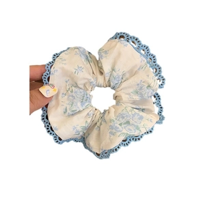 Chouchou floral avec bordure en dentelle et nœud doux pour accessoires cheveux