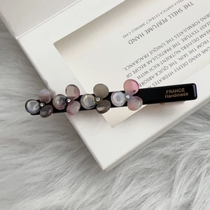 Exquisite acetate flower hair clip with rhinestones and elegant French handmade design