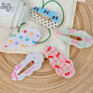 Lot de 5 barrettes cheveux nuage doux avec pois, nœuds et motifs cœur en acrylique