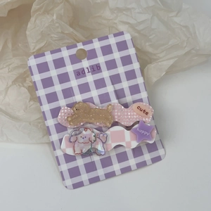 Lot de 2 barrettes à cheveux chiot dessin animé avec paillettes sur carte