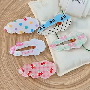 Lot de 5 pinces à cheveux en forme de nuage avec pois, nœuds et motifs doux
