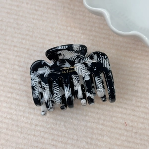 Black and white marble acetate square hair claw clip with golden Barrette la France logo