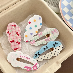 Cute Cloud Shaped Hair Clip Sweet Polka Dot Bowknot Cherry Pattern Hairpins Plastic Resin Duckbill Clip For Women Kids