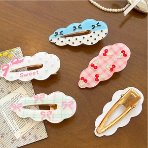 Cute polka dot bow cloud hair clips for women and kids with sweet acrylic patterns