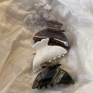 Pinces à cheveux françaises en acétate brillant, coloris violet, ambre et marbre