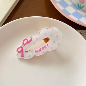 Sweet cloud-shaped hair clip with pink bow, pearl accent and 'Sweet' text decoration