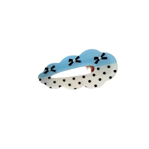Barrette à cheveux nuage avec pois et nœuds noirs en bleu clair et blanc élégant