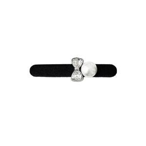 French black barrette with sparkling crystal bow and elegant white pearl accessory