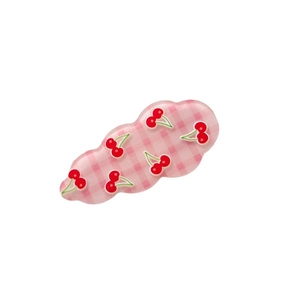 Sweet cloud shaped hair clip with pink gingham pattern and cherry print for girls