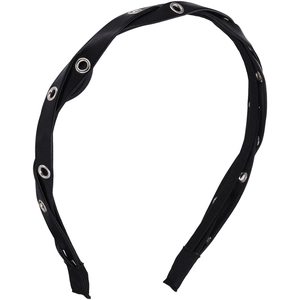 Black woven leather headband with silver metal eyelets for high cranial top style