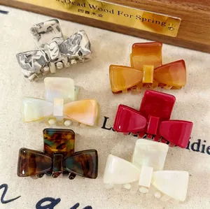 Elegant Acetate Bow Knot Hair Claw Clip For Women French Vintage Marble Tortoiseshell Texture Small Hair Accessories Gift