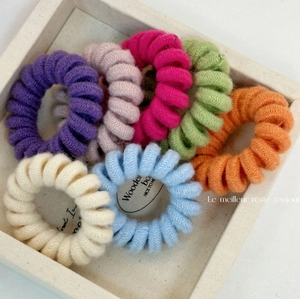 Set of 7 colorful candy-colored knitted spiral hair ties for women ponytail styling