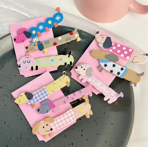 Mignonnes Pinces à Cheveux Teckel Dessin Animé Doux Animaux Bec de Canard Clips en Plastique Résine Colorée pour Femmes Filles Accessoires de Coiffure