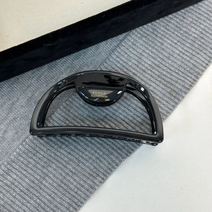 Glossy black large half-round hair claw clip with gold France Handmade logo