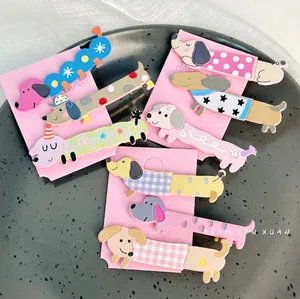 Lot de barrettes mignonnes en forme de teckel aux motifs colorés pour filles et femmes