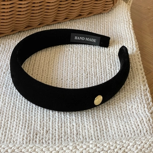 Serre-Tête Rembourré En Velours Vintage Pour Femmes Élégant Bandeau Noir Uni Avec Décor En Métal Doré Rétro Fait Main