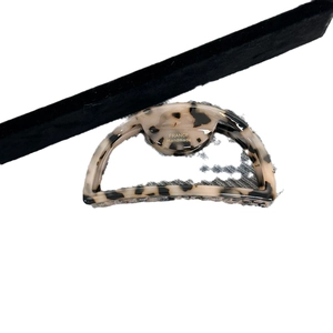 Classic tortoiseshell pattern large cutout semi-circular hair claw with gold France lettering