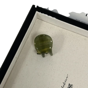 Elegant olive green acetate mini hair claw clip with gold France Handmade logo