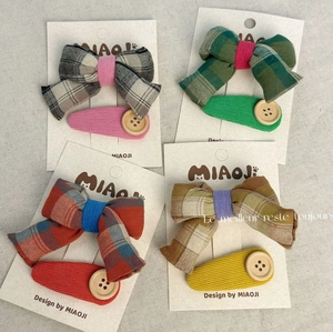 Lot de barrettes à nœuds à carreaux et clips BB en velours avec bouton pour filles