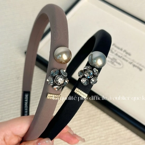 Elegant French Style Fabric Padded Headband For Women With Shimmering Rhinestone And Artificial Pearl Handmade Hair Hoop
