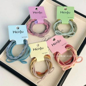 Korean Style Maillard Ribbed High Elasticity Scrunchies With Bowknot Women Girls Sweet Hair Ties Ponytail Holder Headwear Accessory