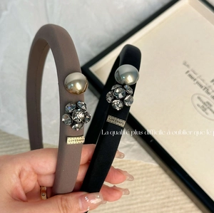 Luxe padded headband with rhinestones and metal accents in grey purple and black