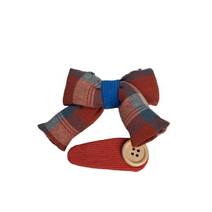 Lot de barrettes pour filles avec nœud en tissu à carreaux et clip en velours à bouton