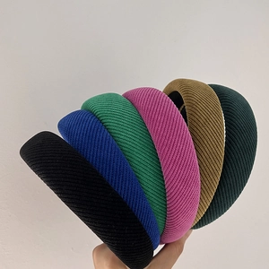 Set of 6 French-style vintage padded sponge headbands with ribbed knit texture