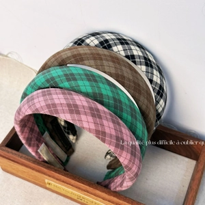 Set of four vintage plaid padded wide headbands in checkered and textured fabric