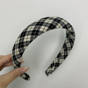 French vintage black and white plaid wide sponge headband for autumn and winter style
