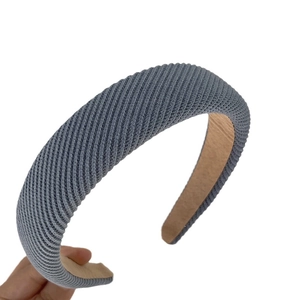 Retro grey ribbed knit sponge headband with thick padded design for a voluminous top hair look
