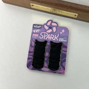Black high-elasticity hair ties for babies, durable 100-piece set on card packaging
