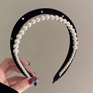 Eleganter Haarreif im französischen Stil aus Samt mit doppellagigen Künstliche Perlen und Strasssteinen Breiter Haarreif für Damen Haarschmuck