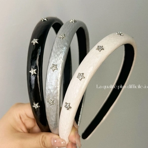 Korean Style Star Padded Headband For Women Sweet Cool Faux Leather Rhinestone Metallic Star Decorative Hair Band Accessories