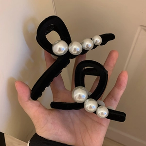 French Vintage Black Velvet Artificial Pearl Hair Claw Clip Elegant Large Small Shark Clip For Women Thick Hair Styling Accessories