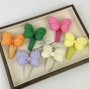 Dolce Fermaglio per Capelli con Fiocco in Tessuto Color Macaron per Donne Ragazze Stile Coreano Texture Pieghettata Fermaglio BB