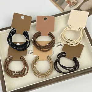 Élastiques à Cheveux en Tissu à Haute Élasticité Avec Perles en Alliage Doré pour Femmes Accessoires de Coiffure Style Coréen