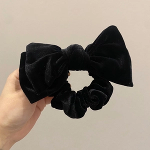 French Vintage Velvet Bowknot Scrunchie Large Double Layer Bow Hair Ties Elastic Bands For Women Girls Daily Accessories Black