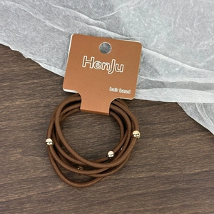 Lot de 5 élastiques à cheveux marron café avec perles dorées sur carte présentoir